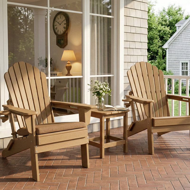 Upgraded Folding All-Weather HDPE Adirondack Chair With Dual Cup Holders, 37.8 In. Extra High Back & Reinforced Seat 2PCS