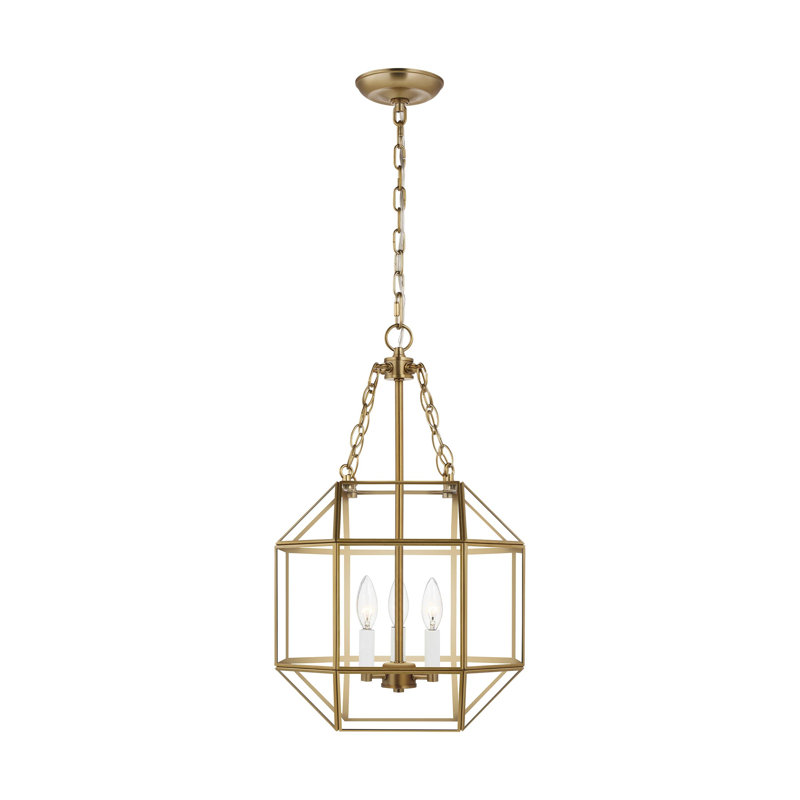 Luminaire suspendu géométrique à 3 lumières Reid, Laiton satiné, H 23,25 po x l 13,5 po x P 13,5 po, Transparent