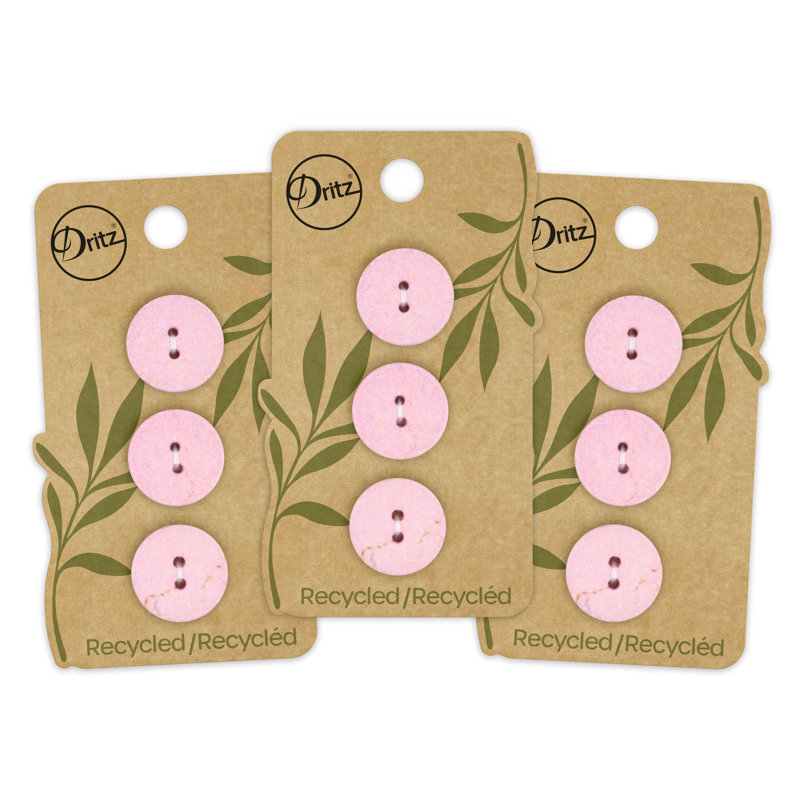 Bouton rond en coton recyclé Dritz, 18 mm, rose clair, 9 boutons