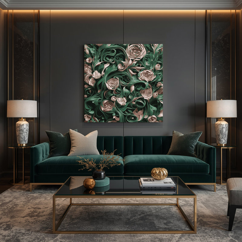 «Abstract Florals 83», art mural sur toile verte, H 32 po x l 32 po