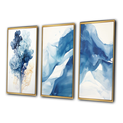 Ethereal Blue Watercolor Bliss - Abstract Painting Art Set Of 3 Pieces