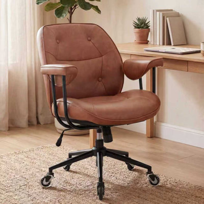 Ergonomic Leather Office Chair with Rocking Function, 360° Swivel, and Scratch-Resistant Upholstery – Retro Tufted Design, High-Back Desk Chair for Home Office, Gaming, or Study