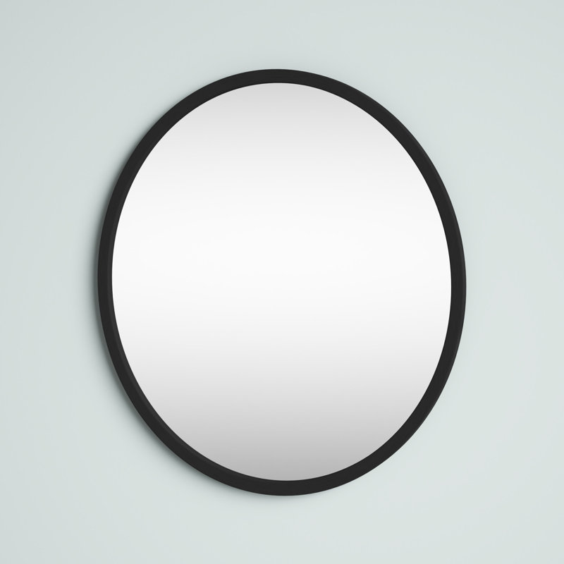 Bali Round Metal Modern Wall Mirror, Dark Gray, 37" x 37"