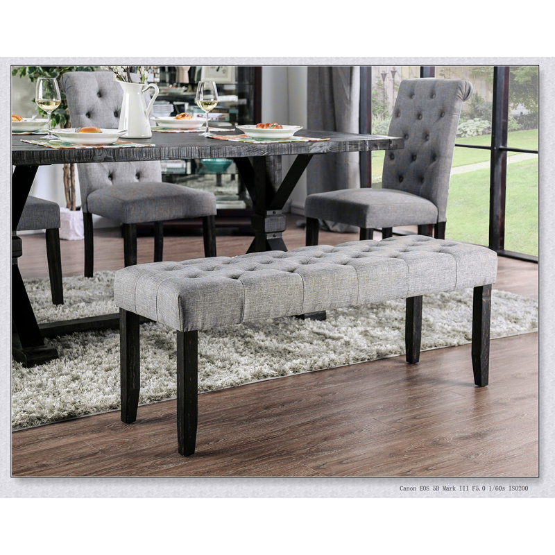 Banc de salle à manger classique en bois massif capitonné à l'apparence de lin, parfait pour les salles à manger rustiques et élégantes