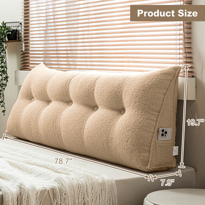 Triangular Backrest Support Headboard Wedge Pillow, 19.7"H x 78"W, Khaki