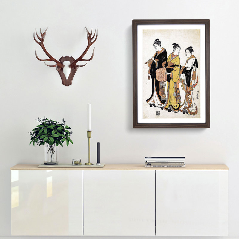 Masquerading as Komuso by Torii Kiyonaga - Picture Frame Painting Print, 48cm H x 36cm W x 2cm D, Walnut Framed