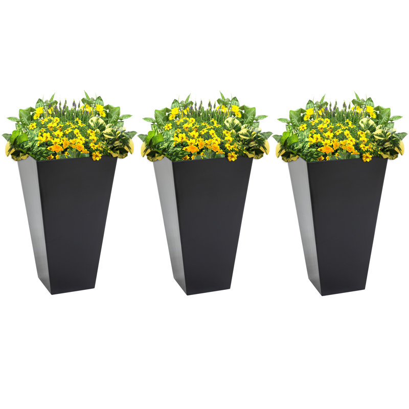 Hautes jardinières avec trou de drainage, pots de fleurs pour l'extérieur 28 ", Noir