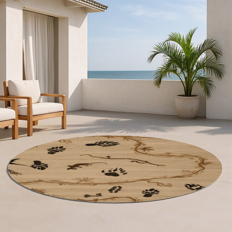 Tapis beige d'intérieur et d'extérieur Nature, Rond 5 pi