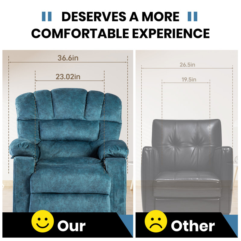 40.9'' Width Soft Velvet Living Room Recliner, Blue