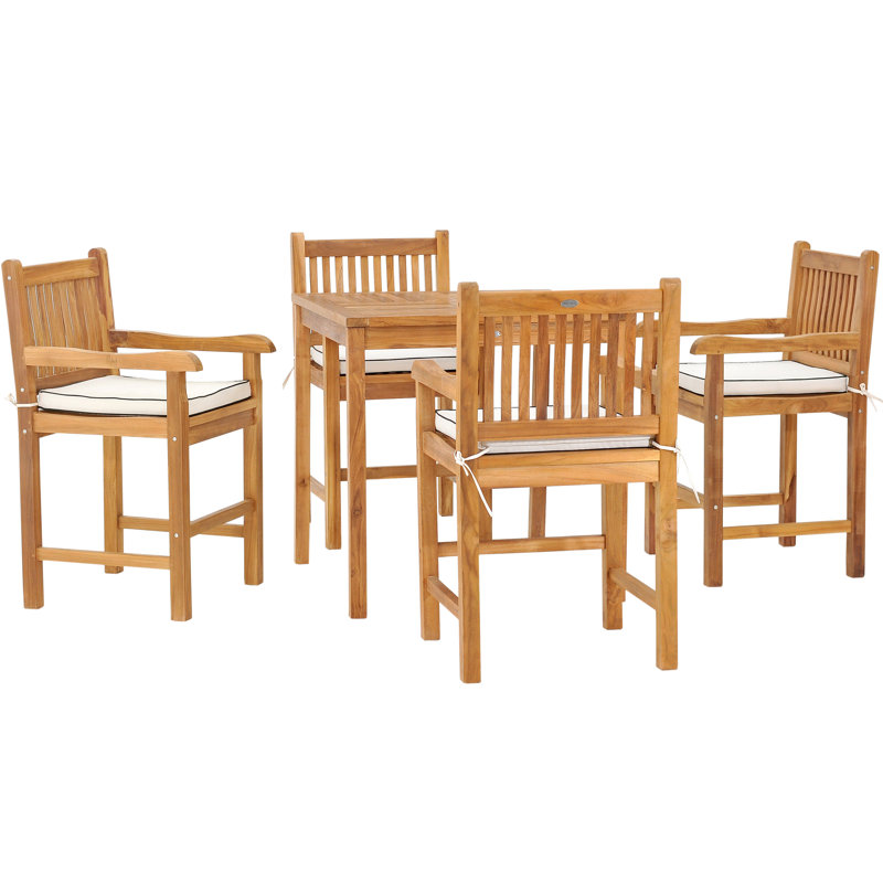 4 - Person Teak Wood Patio Dining Set with Square Table , Cushions Included