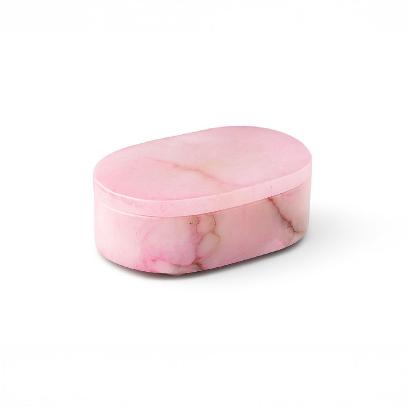 Pink Alabaster Oval Display Box Sm., 1.38" H x 4" W x 2.5" D