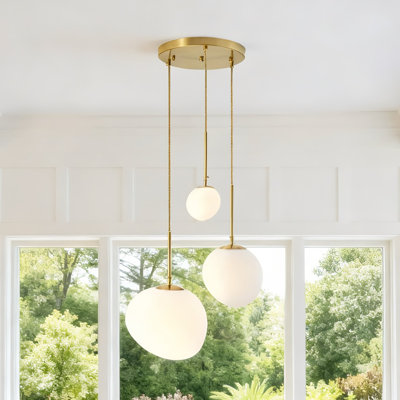 3-Light Modern Irregular Glass Pendant Light, Gold Ceiling Fixture with Frosted White Shades for Dining Room & Kitchen Island (E26 Bulbs Included)
