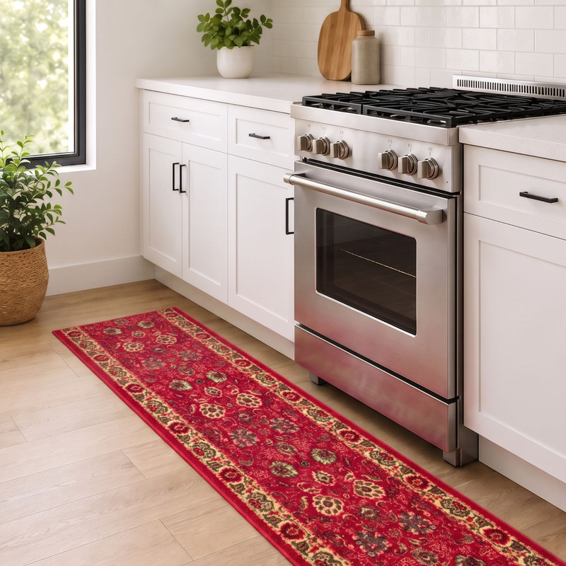 Homeline Non-Slip Rubberback Oriental Indoor Runner Rug, Dark Red, Runner 1'11" x 15'