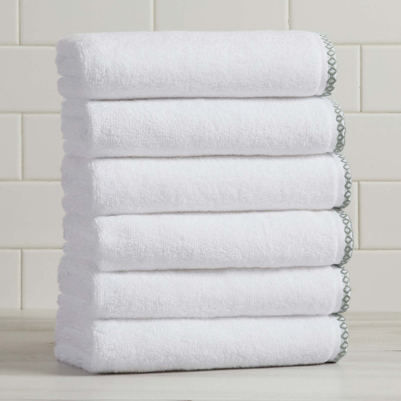 Ensemble de serviettes de bain décoratives en coton léger, Essuie-mains - paquet de 6, Blanc / eucalyptus
