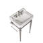 Lavabo de console de salle de bain 23 po, meuble-lavabo mural en céramique blanche avec 3 trous de robinet pré-percés, pieds de support autoportants en acier inoxydable avec barre à serviettes, sans robinet ni couvercle de lavabo-129202956