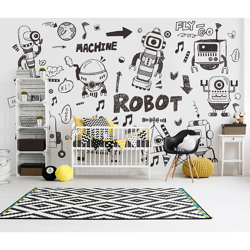 Black Robots Kids Wallpaper, 37.92" L x 57" W