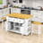Chiyeko 3-Piece Kitchen Island Set with Storage Shelves, Built-in Charging Station and Bar Stools-237770627