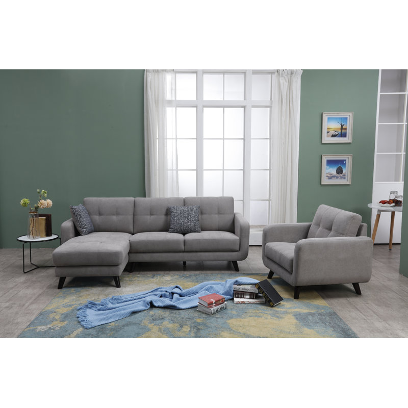 Canapé et méridienne rembourrés 2 pièces, Polyester gris ciment