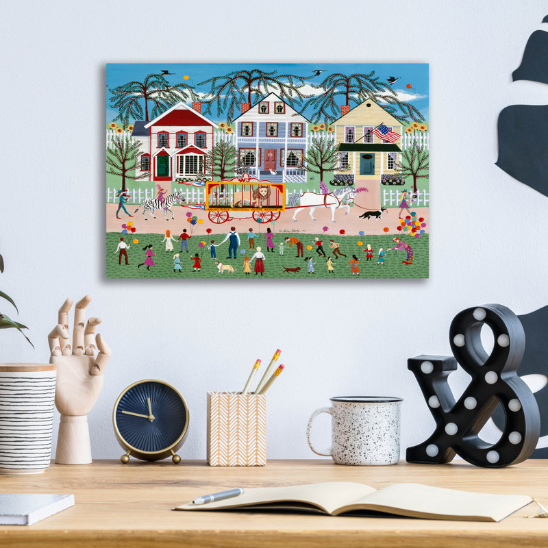 «Wacky Jack's Travelling Circus Parade» par Susan Henke Fine Art, verre acrylique Wal Art, H 12 po x l 16 po x P 0,13 po
