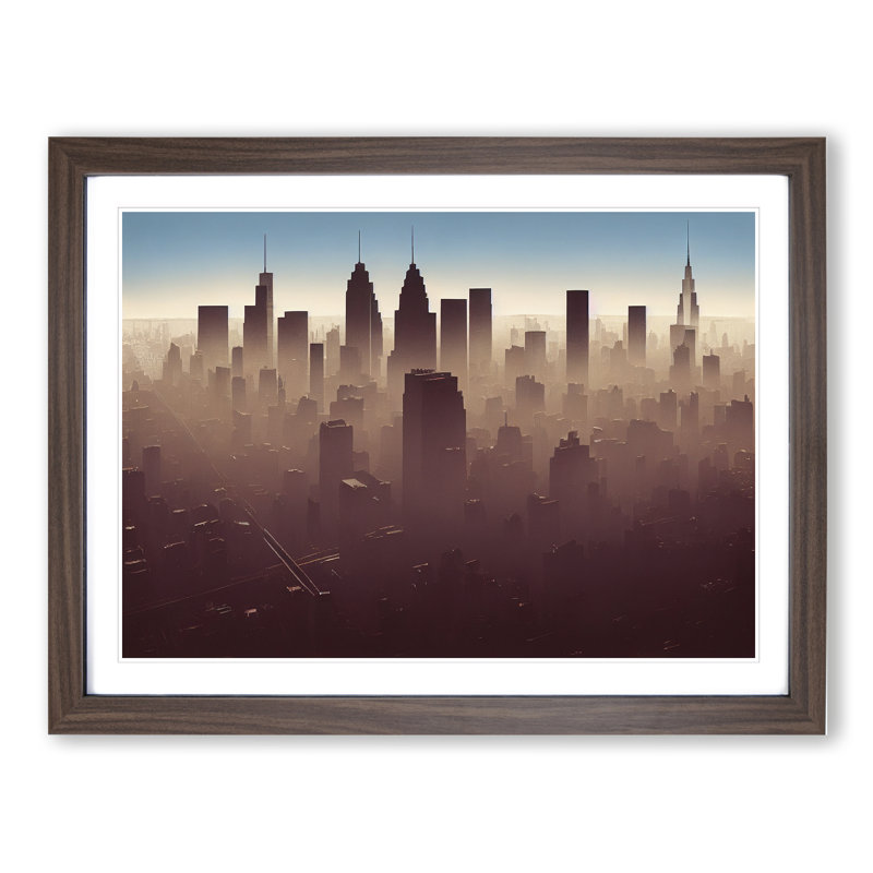 XH1022-6146X Modern New York Skyline - Single Picture Frame Print, 46cm H x 64cm W x 2cm D, Walnut