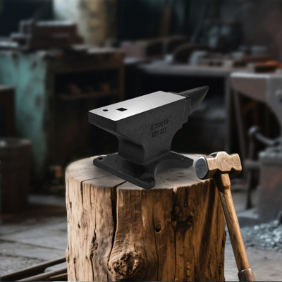 Single Horn Anvil,100Lbs Cast Steel Anvil, High Hardness Anvil, Four Holes In The Base For Fixing, Large Countertop And Stable Base, With Round And Square Hole, Metalsmith Tool For Bending And Shaping