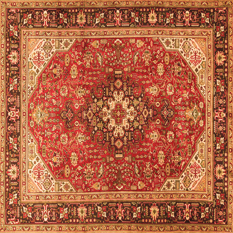 Tapis brun / rouge à motif oriental fabriqué à la machine 4 pi x 4 pi Avaleigh
