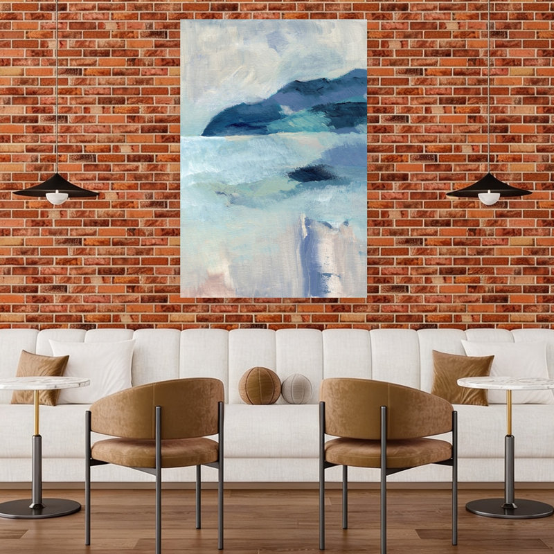 «Serene Coastal Blues», art paisible abstrait pacifique, H 48 po x l 32 po