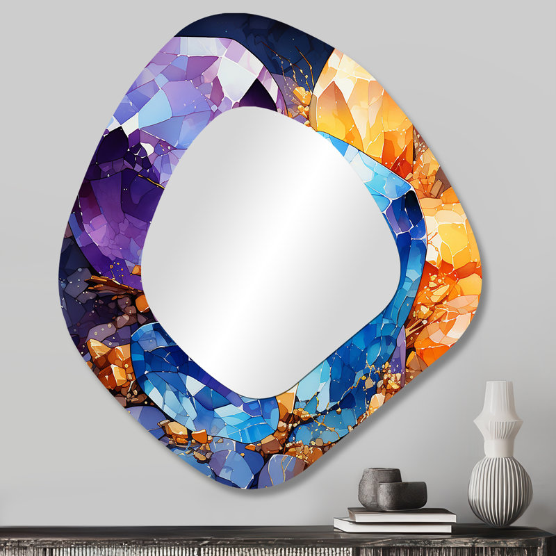 Anner Anner and Blue Crystal Stone Core II - Stone Geode Unique Shape Unique Mirror, 28 po x 25 po