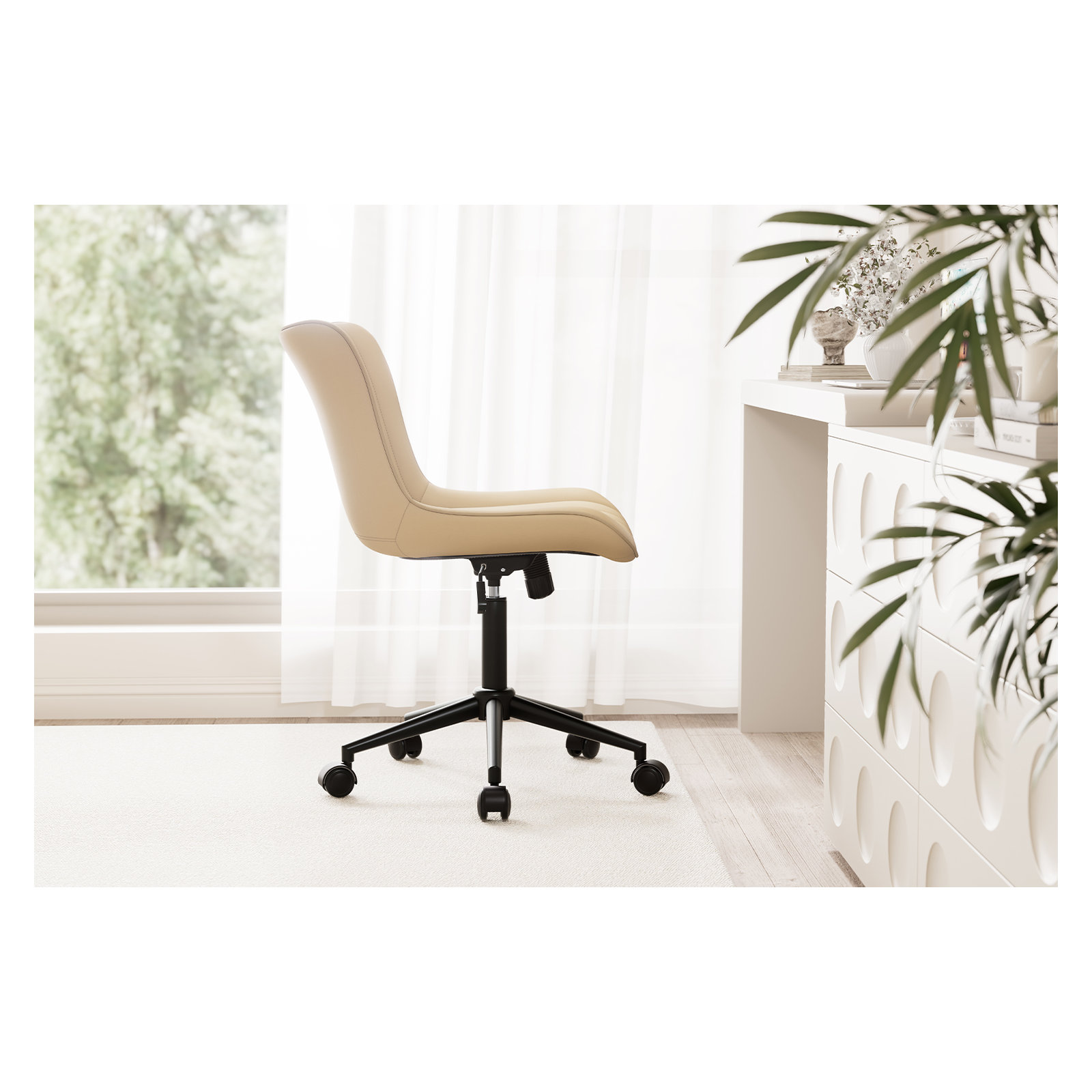 Brionni Leather Swivel Task Chair with Casters, Beige Seat/ Black Frame