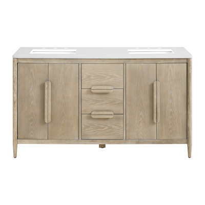60" Double Bathroom Vanity In Whitewashed Ash