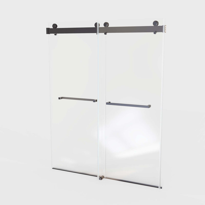 Porte de douche coulissante double sans cadre à fermeture en douceur, porte en verre trempé, Noir mat