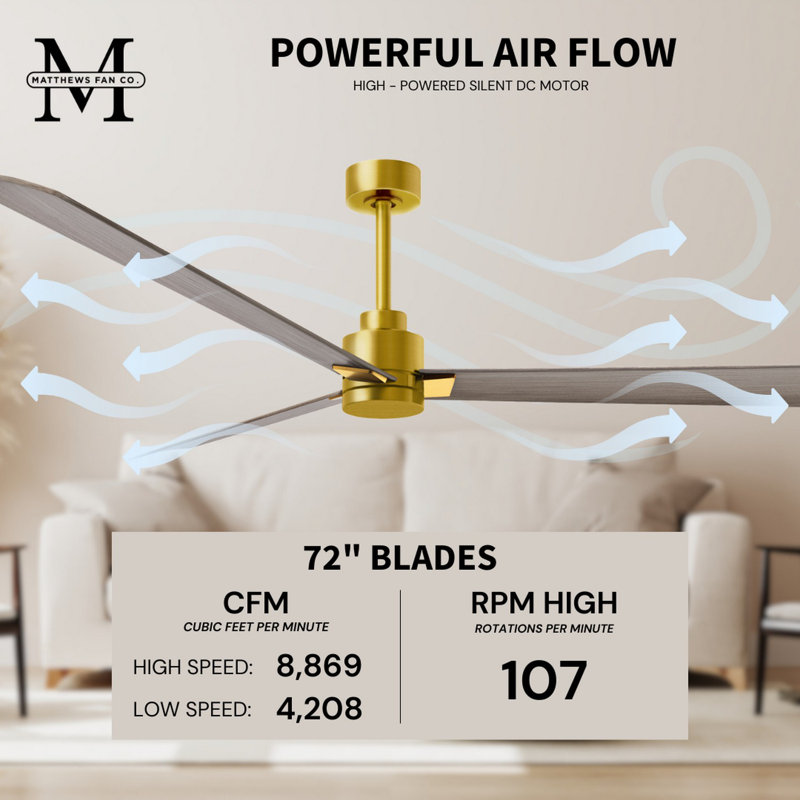 Alessandra Outdoor Downrod Ceiling Fan, Brushed Brass, Gray Ash Tone