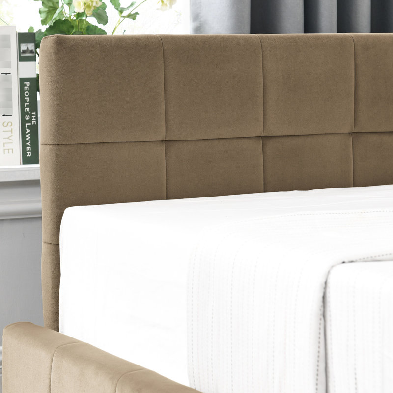 Lit double tapissier en velours double - Structure et design élégant, brun pour le salon de chambre à coucher avec, et, Brun