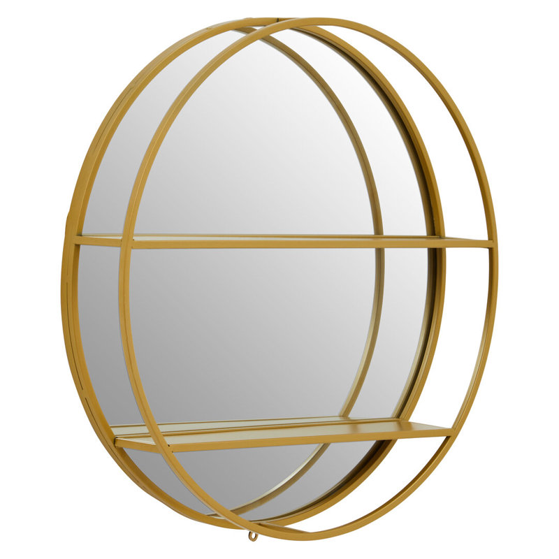 Alfons Metal Round Mirror with Shelves
