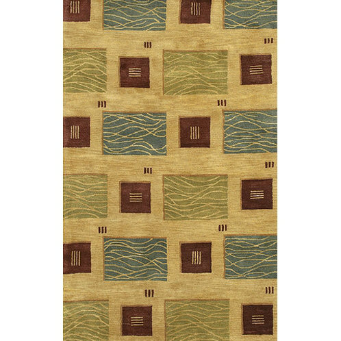 Tapis de zone jaune touffeté géométrique fait main, Rond 7 pi 9 po