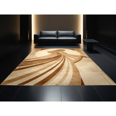 Tapis art déco brun foncé et beige lavable à la machine Cumberland Sorceress