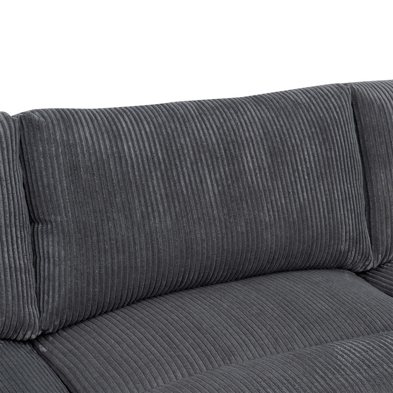 Large Arms Cordory Upholstered Modular Sectional With 2 Ottomans, Dark Gray Corduroy