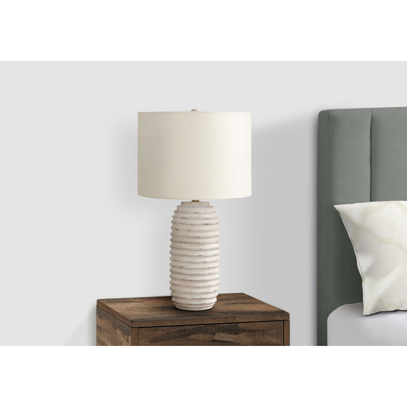 Lighting, H 28 po, lampe de table, résine crème, abat-jour ivoire / crème, transitionnel