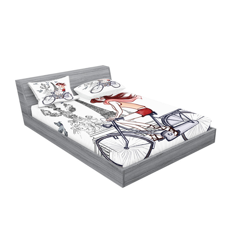 Ensemble de draps et taies décoratives Ambesonne Paris, pêche gris rouge, Ensemble de draps pour très grand lit avec 4 taie