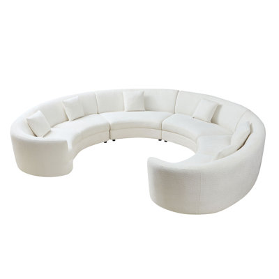 Oversized Modular Round Sectional Sofa – 151" Beige Boucle 4-Piece living room Set, Rearrangeable Circular Loveseat Combined