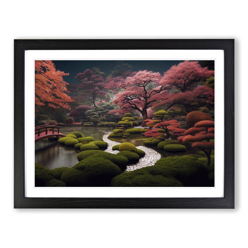 Japanese Garden Pond Vol.5 - Single Picture Frame Print, 46cm H x 64cm W x 2cm D, Black Framed