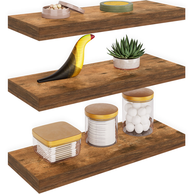 Sydney Floating Shelves, 16 inches Wood Wall Mount Shelves, Rustic Brown, 16 inches