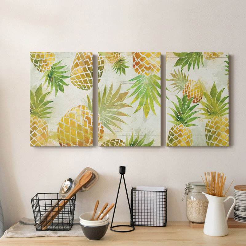«Tossing Pineapples» - Toile tendue avec châssis de qualité supérieure - Prêt à être accroché, H 48 po x l 96 po x P 1 po