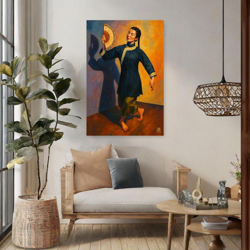 «Graceful Fan Dancer Elegant Peaceful Serene Portrait», art mural, H 48 po x l 32 po