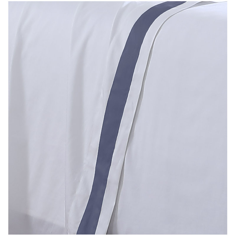  Ensemble de draps en satin de coton 300 fils, Ensemble de draps pour très grand lit californien, Blanc / bleu