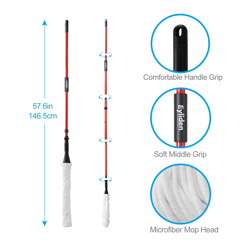 57.5-Inch Long Handle Self Bending Twist Mop, Dry And Wet Ultra-Fine Fiber Floor Mop, Wet Mop For Floor Cleaning, Commercial And Household Cleaning Hardwood, Vinyl, Ceramic Tiles, Etc