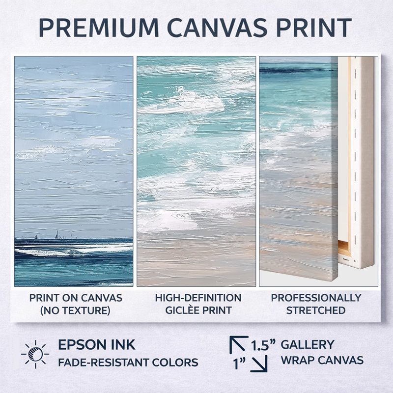«Blue and White Coastal Beach Wonder», art mural sur toile, 2 pièces encadrées, H 32 po x l 48 po, Cadre simple blanc