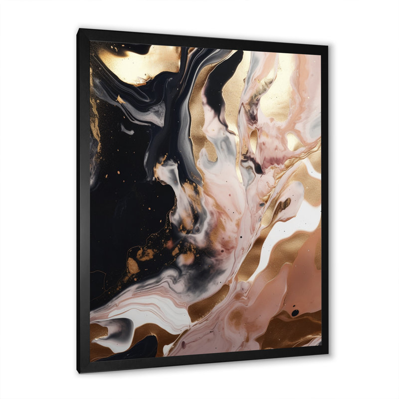 «Ocean Waves Fluidité In Marble V», art abstrait sur toile marbrée, Cadre photo noir, H 44 po x l 34 po x P 1,5 po