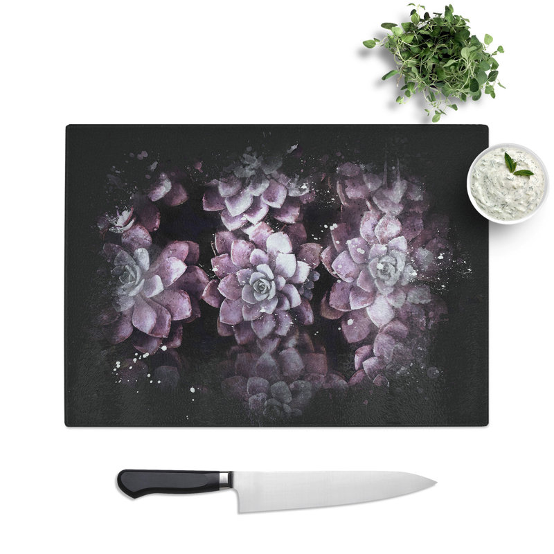 Tempered Glass Pretty Purple Succulent Plants Chopping Board, 20 cm x 28.5 cm