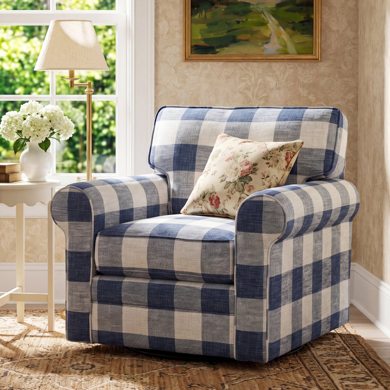 Bedford Upholstered Armchair, Black Buffalo Check; 0120-81